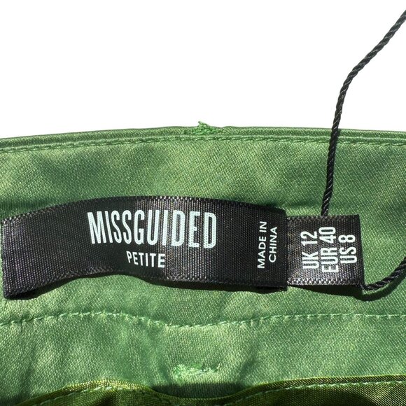 NWT Missguided Pleated Wide Leg Cropped Pants Women's Shiny 8 Green Pockets - Picture 10 of 12